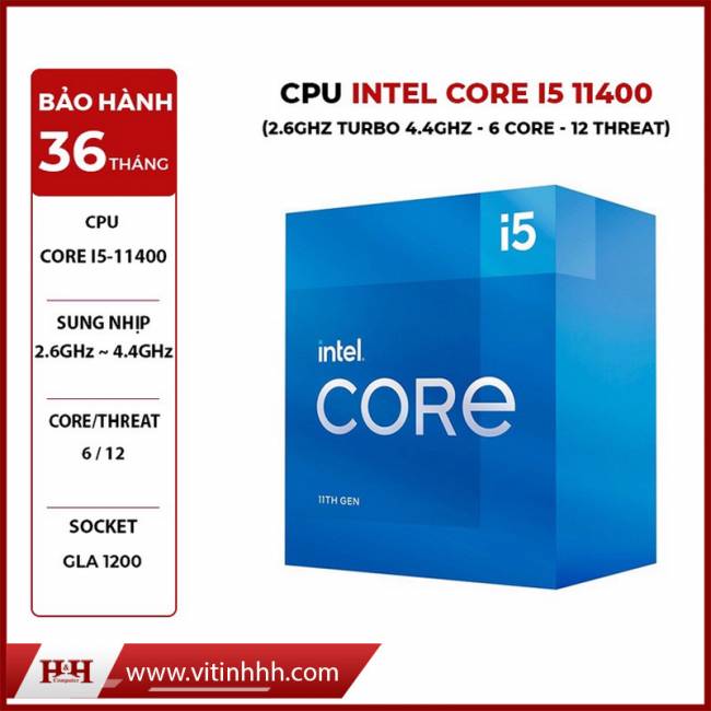 CPU INTEL ROCKET I5 11400 (2.6GHz Turbo 4.4GHz, 6 nhân 12 luồng) 11th