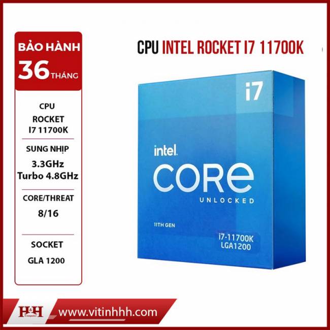 CPU INTEL ROCKET I7 11700K ( 3.3GHz Turbo 4.8GHz, 8 nhân 16 luồng, 20MB Cache, 125W ) 11th