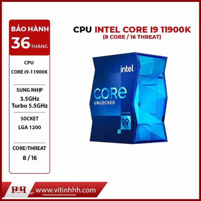 CPU INTEL ROCKET I9 11900K (8 Nhân 16 Luồng | 3.50 GHz Turbo 5.3GHz | 16M Cache | 125W) 11th