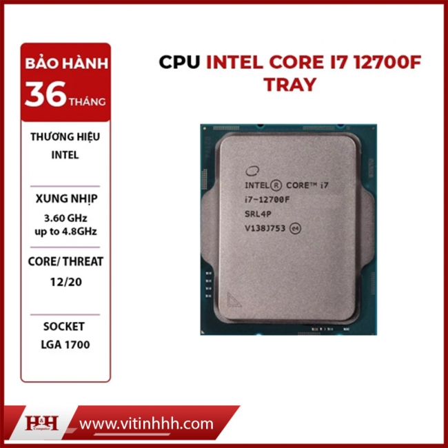 CPU Intel Core i7 12700F (Up to 4.8Ghz, 12 nhân 20 luồng, 25MB Cache, 125W) 12TH TRAY